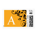 A Orange Color Theme Monogram Wedding Stamps