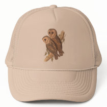 A Pair of Masked Barn Owls on a branch (painting). Trucker Hat