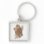 A Pair of Masked Barn Owls on a branch (painting). Keychains