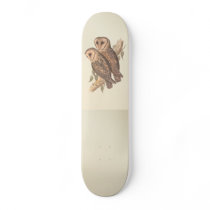 A Pair of Masked Barn Owls on a branch (painting). Custom Skateboard