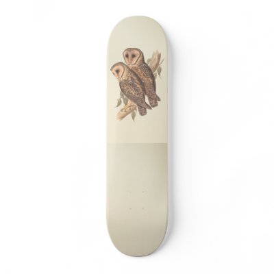A Pair of Masked Barn Owls on a branch (painting). Custom Skateboard by super_cool