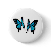 A Pair of Tropical Blue Butterflies Pinback Buttons