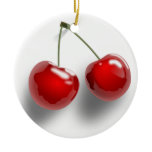 A Pair of Two Red Shinny Cherries on Their Stem Ornaments