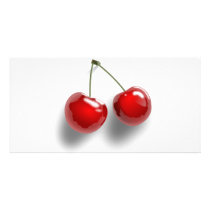 A Pair of Two Red Shinny Cherries on their Stem Picture Card