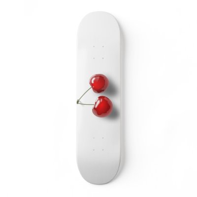 A Pair of Two Red Shinny Cherries on their Stem Skateboard by TheArts