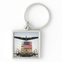 A pallet containing humanitarian relief supplie key chains