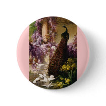 A Peacock and Doves in a Garden Print Pin