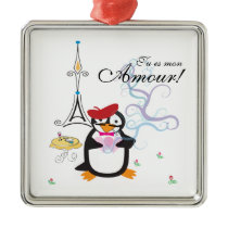 A Penguin in Paris Ornament ornaments