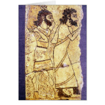 A plaque depicting two men walking greeting cards