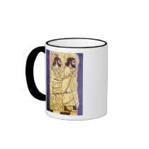 A plaque depicting two men walking coffee mugs