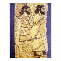 A plaque depicting two men walking post card