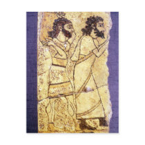 A plaque depicting two men walking post card