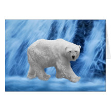 A polar Bear at the frozen waterfall Greeting Cards