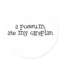 A Possum Ate my Careplan Round Sticker