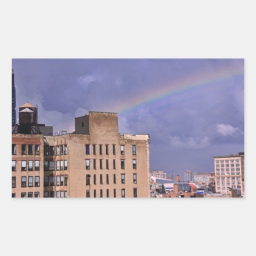 A rainbow over NYC's East River after a storm Rectangle Sticker