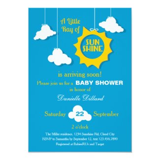 A Ray of Sunshine Baby Shower Invitation 5" X 7" Invitation Card