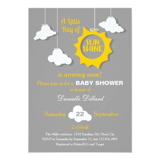 A Ray of Sunshine Baby Shower Invitation Custom Invite