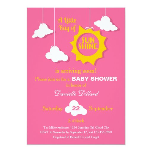 A Ray of Sunshine Baby Shower Invitation Invites
