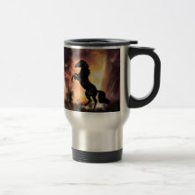 A rearing stallion at sunset mug