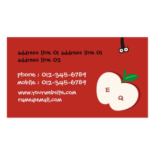 a red apple & a little worm business card templates (back side)