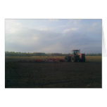A Red Tractor Resting On The Open Fields... Card