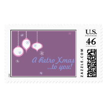 A Retro Lilac and Pink Christmas Postage Stamp