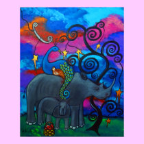 A Rhino and Peacock Lullaby Poster posters