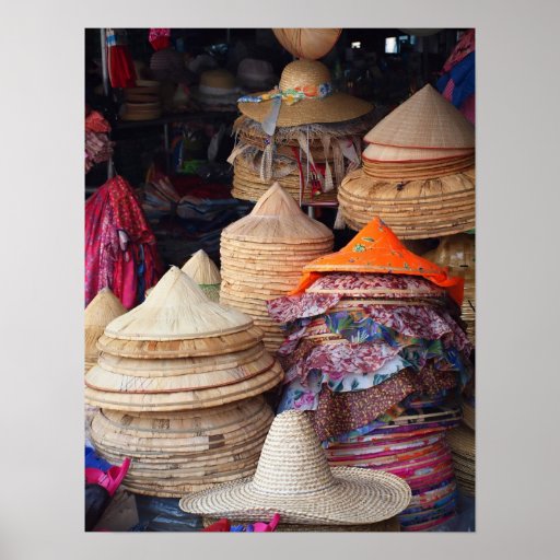 A Rich Selection of Colorful Straw Hats Poster
