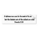A righteous man cares for the needs of his anim... bumper sticker