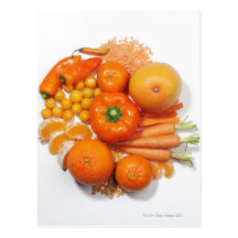 A selection of orange fruits & vegetables. post cards