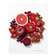 A selection of red fruits & vegetables. post cards