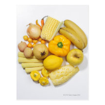 A selection of yellow fruits & vegetables. postcards