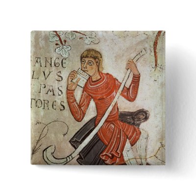 A shepherd playing a flageolet buttons by bridgemanart