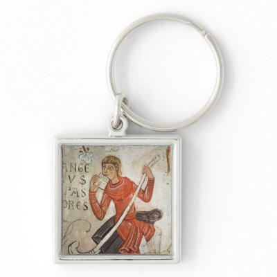 A shepherd playing a flageolet keychains by bridgemanart