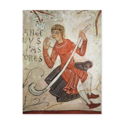 A shepherd playing a flageolet postcards by bridgemanart