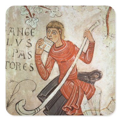 A shepherd playing a flageolet sticker by bridgemanart
