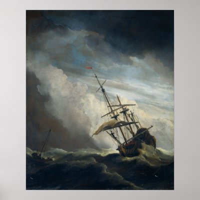 A Ship in Need in a Raging Storm Poster by Dividenda