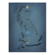 A simple map of the British Isles with sunset Post Cards