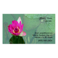 A single pink waterlily in a pond business card template