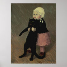 A Small Girl with a Cat, 1889 Print