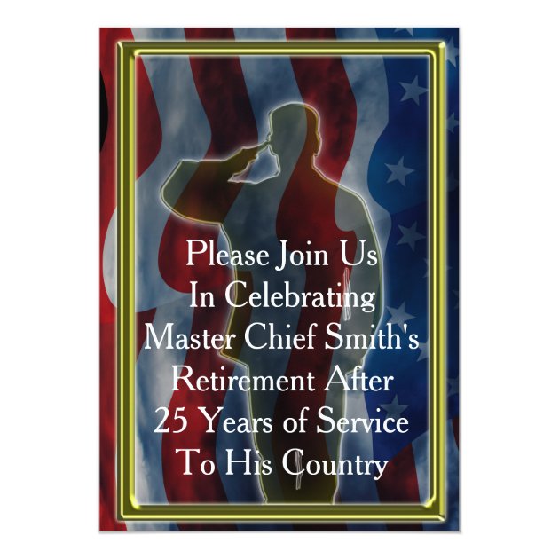 A soldier's salute for a military retirement card (front side)