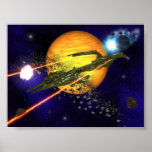 A spaceship clearing asteroids posters