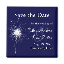 A Sparkler Wedding Save the Date in Blue Fridge Magnets