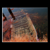 a sunken row boat postcards