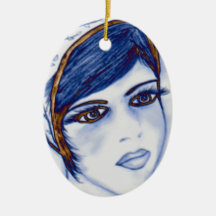 A Sweet Flapper in Blues and Brown Christmas Ornaments