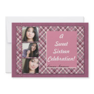 A Sweet Sixteen Celebration Pink Plaid Party invitation