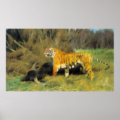 A Tiger With Its Prey Print by FineArtBoutique