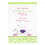 A Time for Tea Green Dot & Pink Bridal Shower 5x7 Announcements