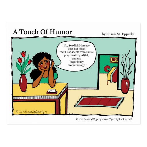 “A Touch of Humor” Swedish Massage Comic Postcard | Zazzle