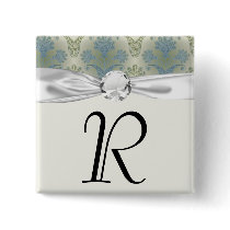 a touch of peacock damask design pinback button